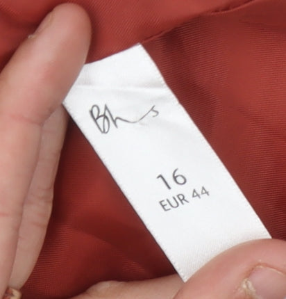 BHS Women's Red Linen Pencil Skirt Size 16 with Button Accent