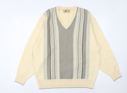 Gabicci Men's Beige V-Neck Knit Pullover Jumper XL