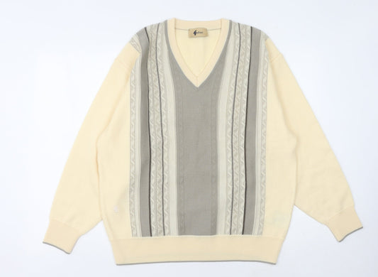 Gabicci Men's Beige V-Neck Knit Pullover Jumper XL