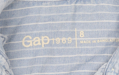 Gap Women's Blue Button-Up Shirt - Size 8