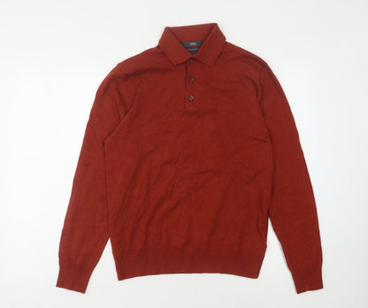 Marks and Spencer Men's Red Polo, Small, Cotton, Long Sleeve