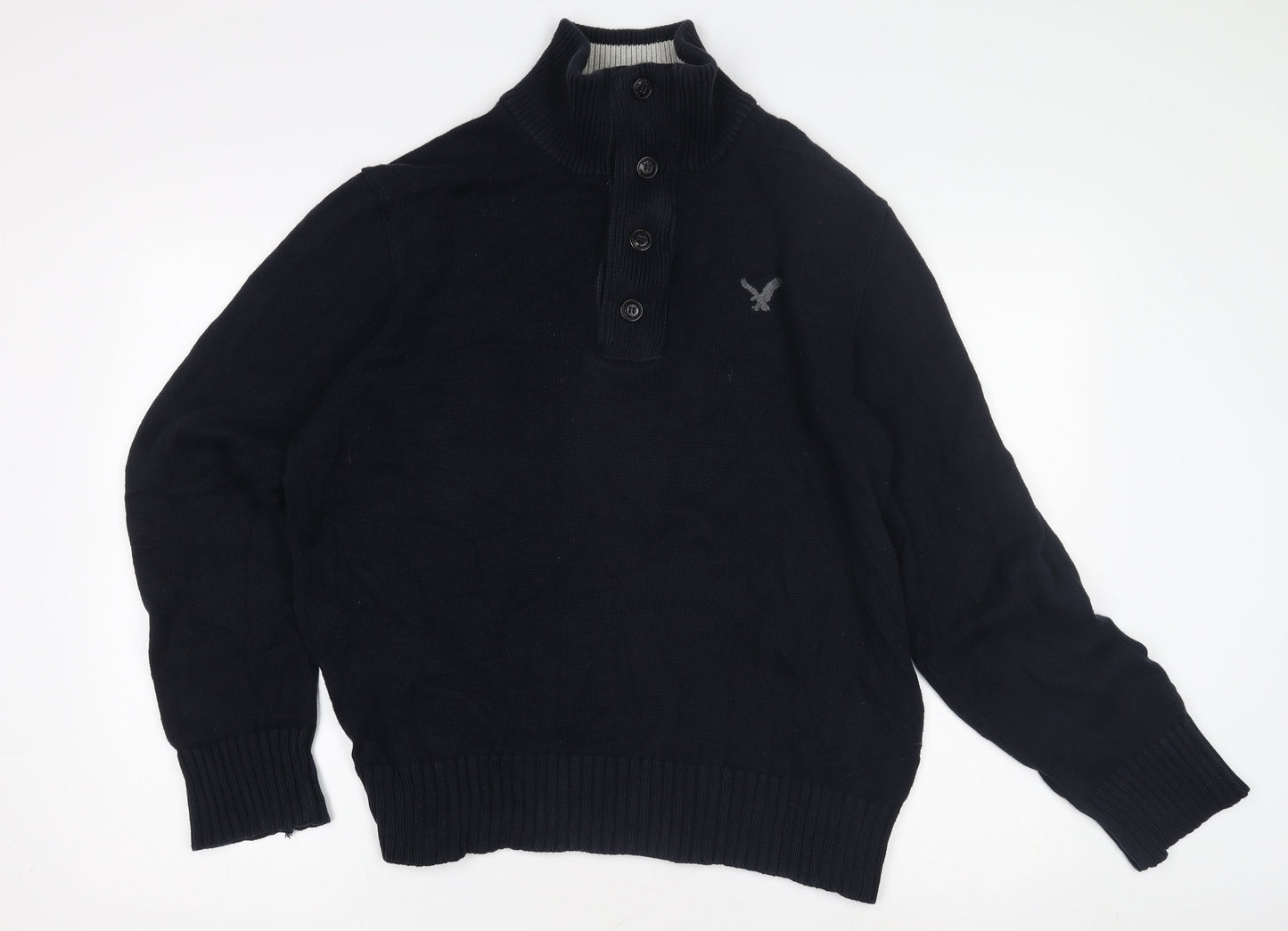 American Eagle Men’s Black Henley Jumper, L, Classic Fit