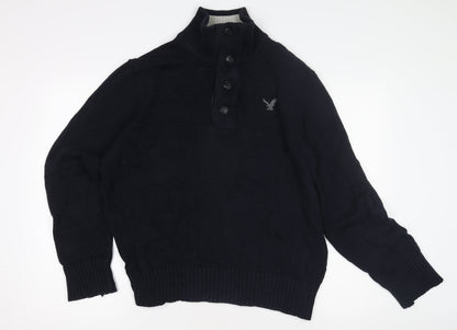 American Eagle Men’s Black Henley Jumper, L, Classic Fit