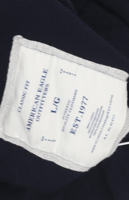 American Eagle Men’s Black Henley Jumper, L, Classic Fit