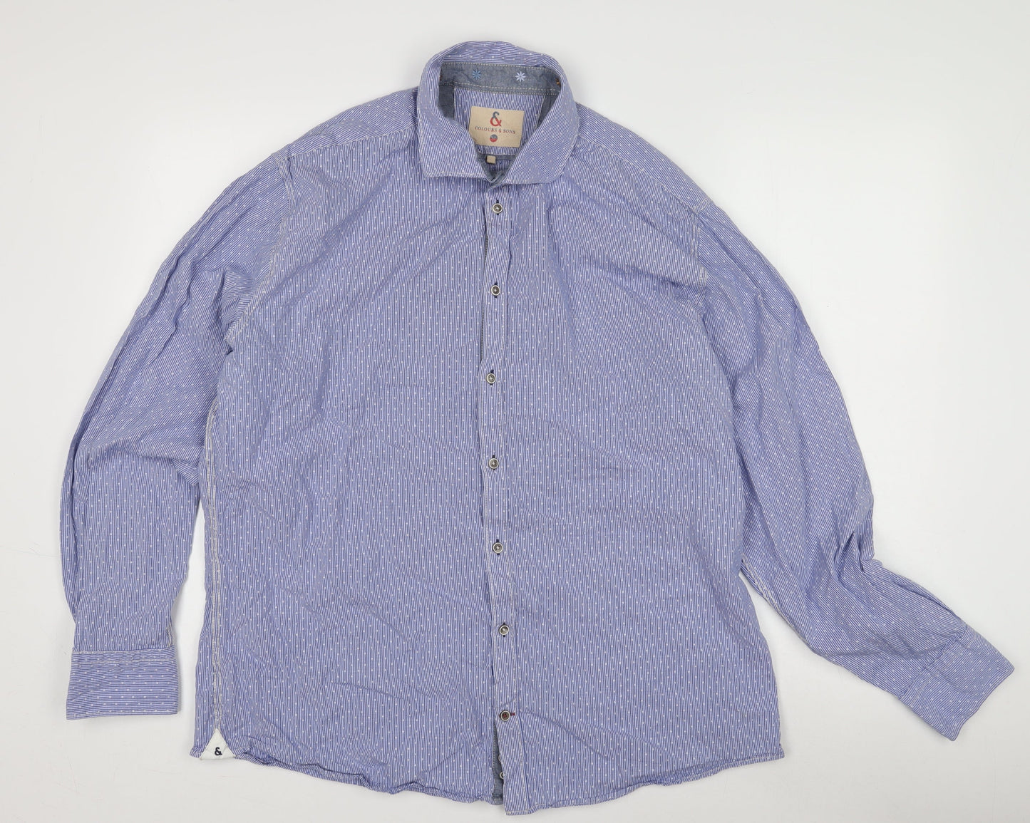 Colours & Sons Men's Blue Geometric Long Sleeve Shirt