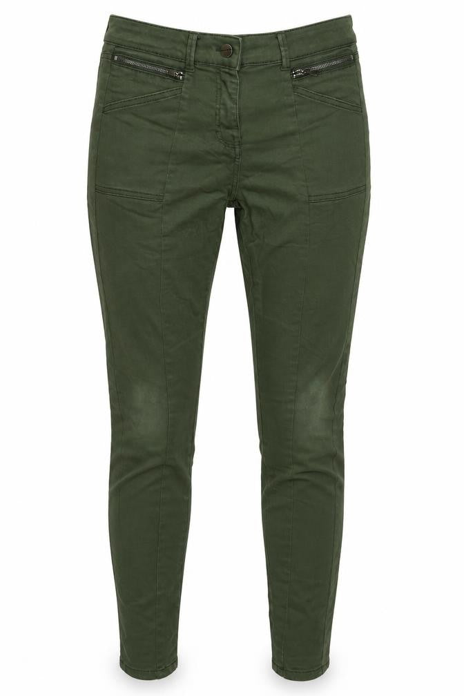 Womens UK Size 12 Long NEXT Slim Fit Cropped Green Trousers
