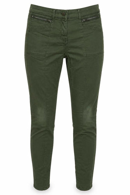 Womens UK Size 12 Long NEXT Slim Fit Cropped Green Trousers