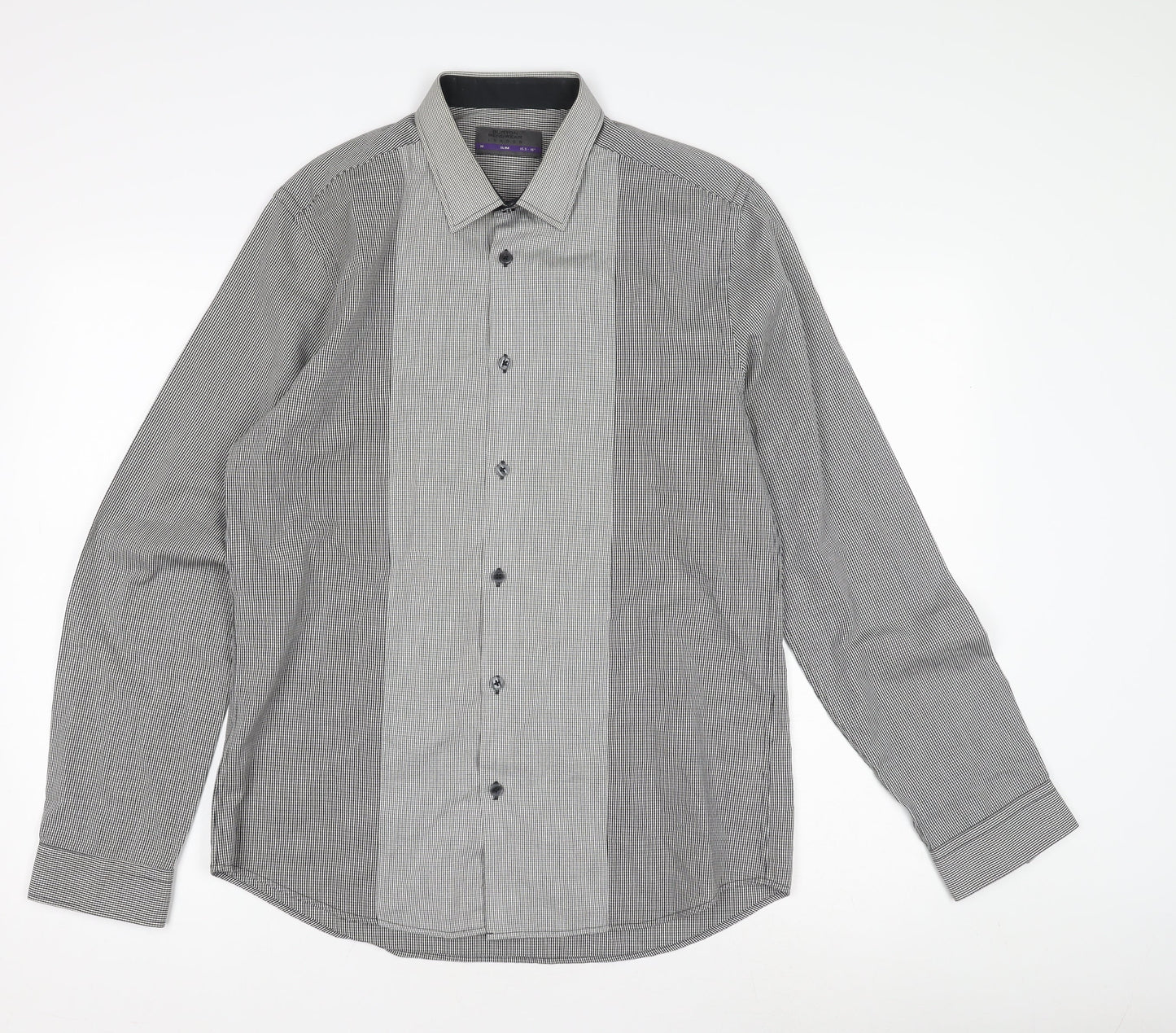 Burton Menswear Men's Grey Slim Fit Check Shirt M