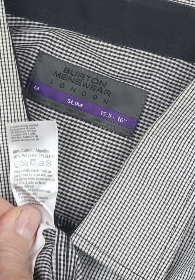 Burton Menswear Men's Grey Slim Fit Check Shirt M