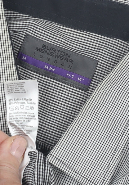 Burton Menswear Men's Grey Slim Fit Check Shirt M