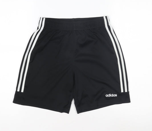Additional front view of Adidas boys’ black xl athletic shorts with stripes