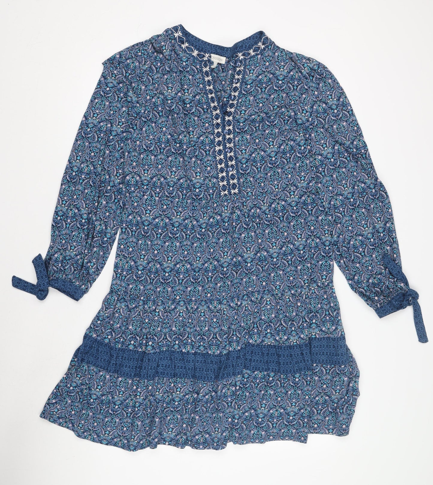 Monsoon Women's Blue Floral M Dress 3/4 Sleeves