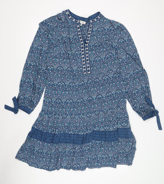 Monsoon Women's Blue Floral M Dress 3/4 Sleeves