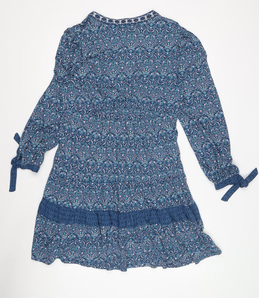 Monsoon Women's Blue Floral M Dress 3/4 Sleeves