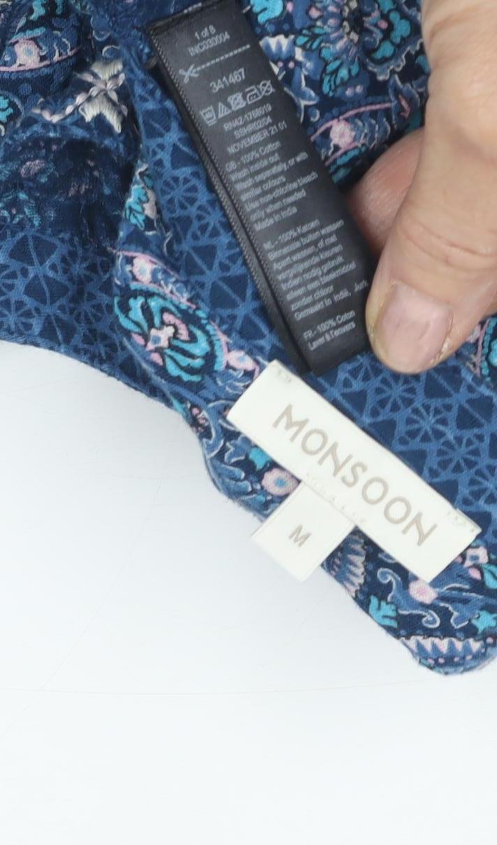 Monsoon Women's Blue Floral M Dress 3/4 Sleeves
