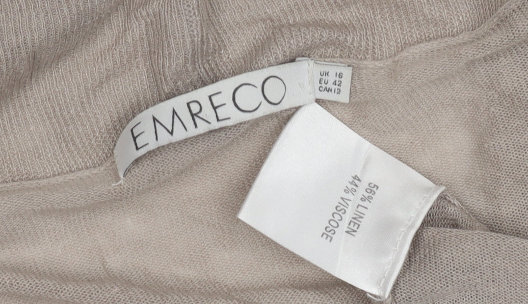 Womens UK Size 16 Emreco Beige Cardigan Jumper