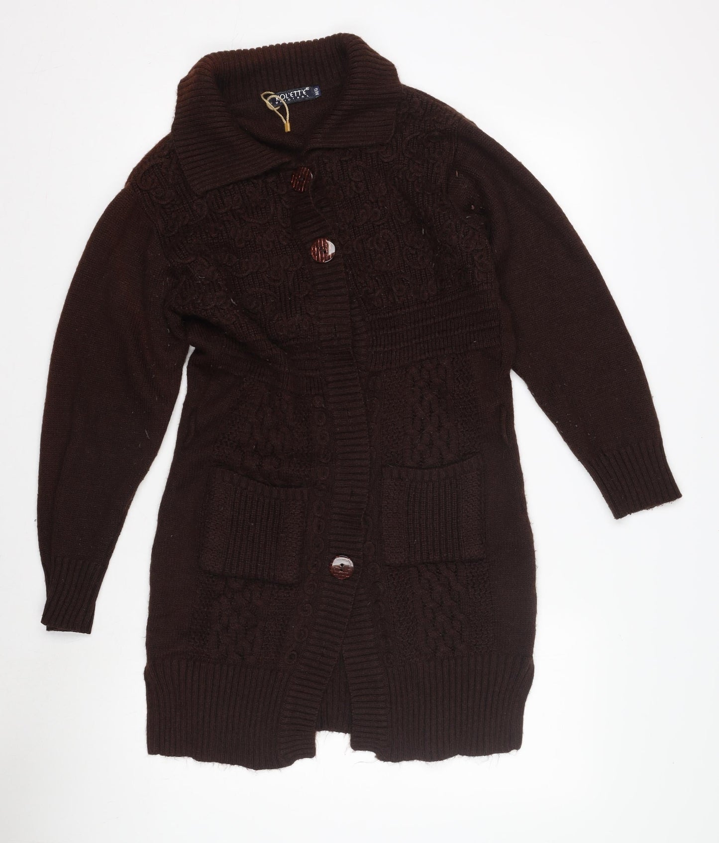 Kolette Women's M Brown Cable-Knit Cardigan
