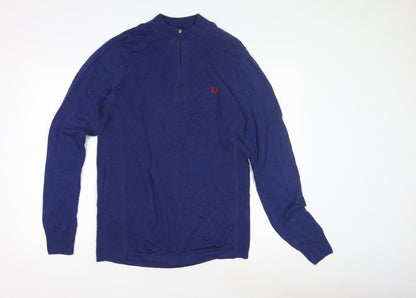 Fred Perry Men's Blue Wool Full Zip Jumper M
