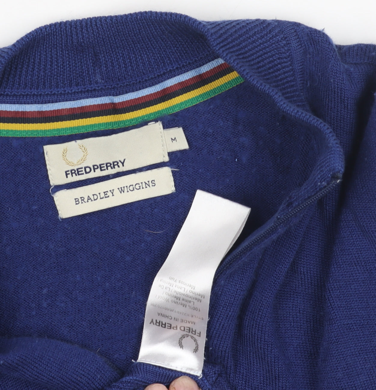 Fred Perry Men's Blue Wool Full Zip Jumper M