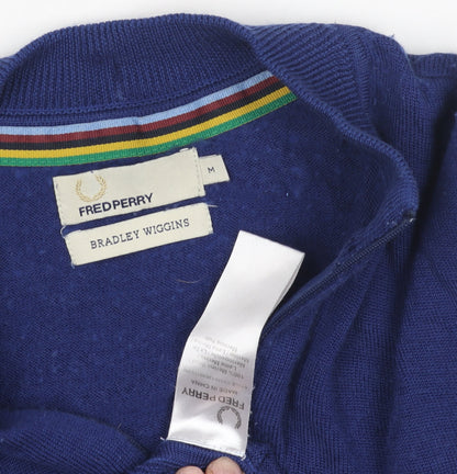 Fred Perry Men's Blue Wool Full Zip Jumper M