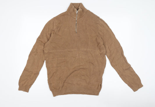 ASOS DESIGN Men's Brown High Neck 1/4 Zip Jumper Size S