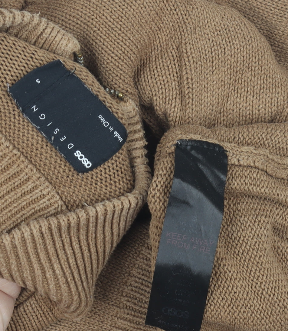 ASOS DESIGN Men's Brown High Neck 1/4 Zip Jumper Size S