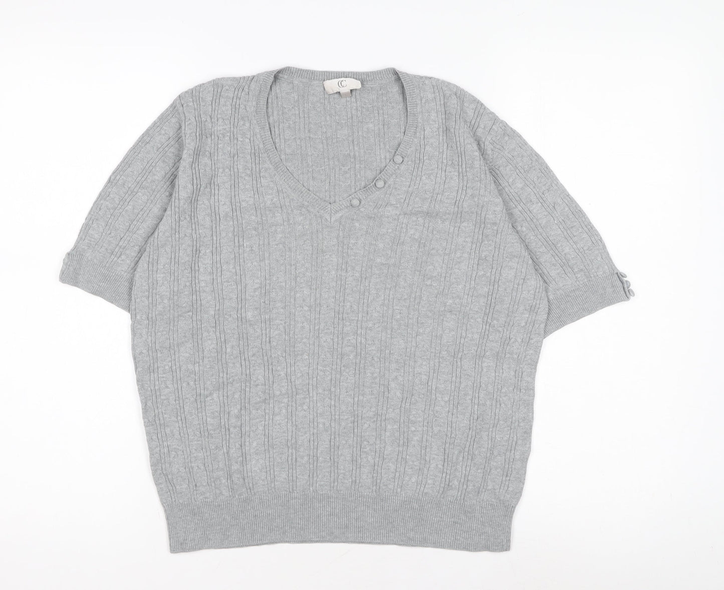CC Women's Grey V-Neck Cable-Knit Pullover