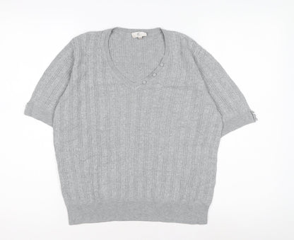 CC Women's Grey V-Neck Cable-Knit Pullover