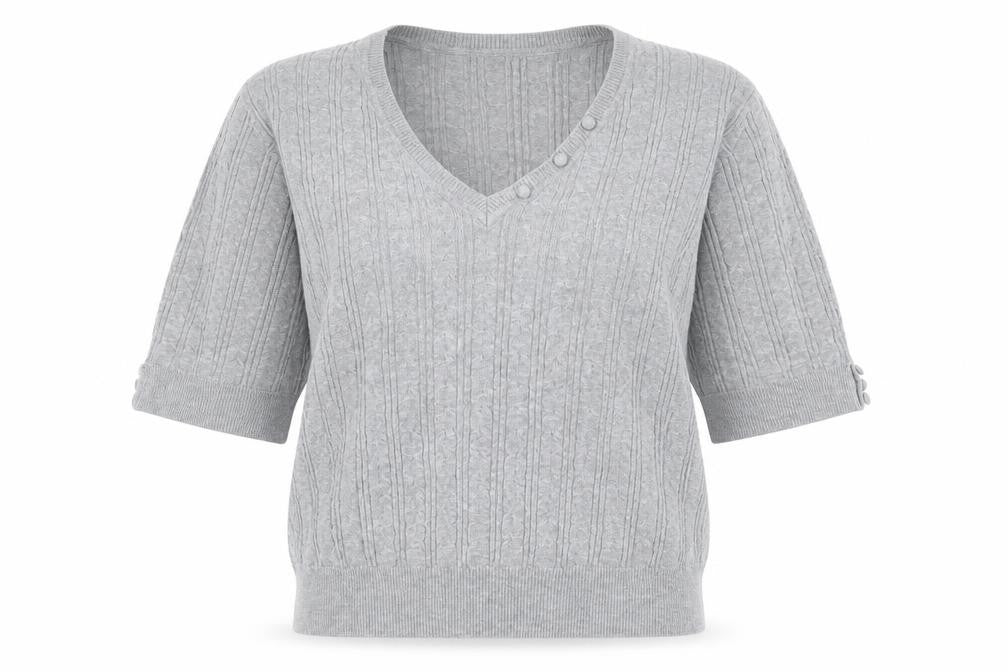 Country Casuals Women's Grey V-Neck Cable-Knit Pullover