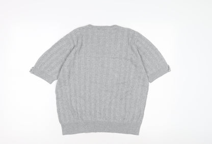 CC Women's Grey V-Neck Cable-Knit Pullover