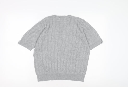 CC Women's Grey V-Neck Cable-Knit Pullover
