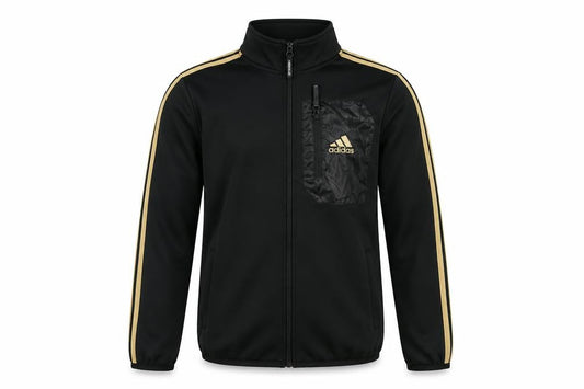 Front view of adidas boys’ black track jacket, s, lightweight sportswear