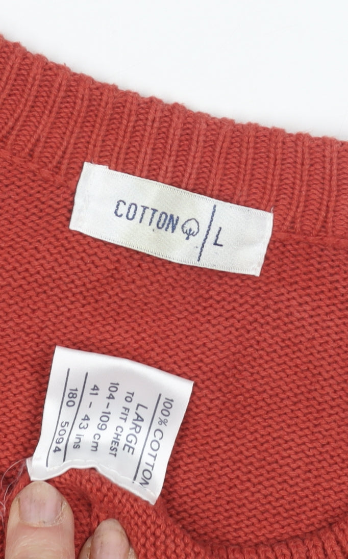 Cotton Men's Red Cotton Pullover Jumper, Large