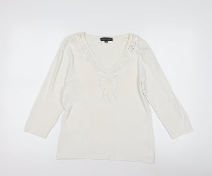 SKYdesigns Women's Ivory V-Neck Crochet Jumper