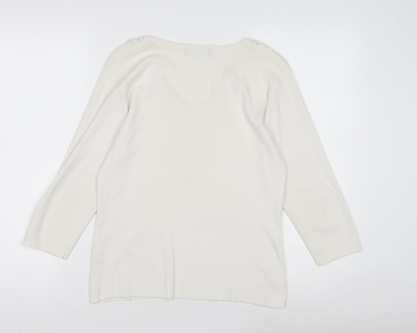 SKYdesigns Women's Ivory V-Neck Crochet Jumper