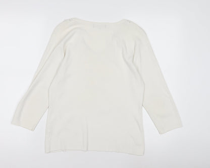 SKYdesigns Women's Ivory V-Neck Crochet Jumper