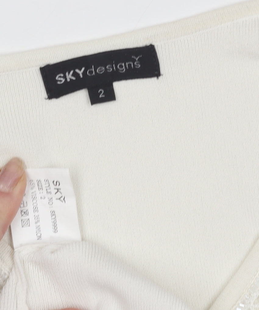 SKYdesigns Women's Ivory V-Neck Crochet Jumper