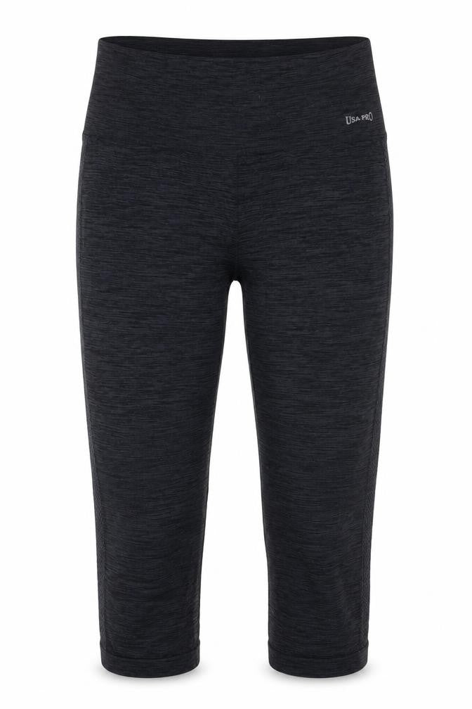 Womens UK Size L USA Pro Slim Fit Cropped Black Leggings