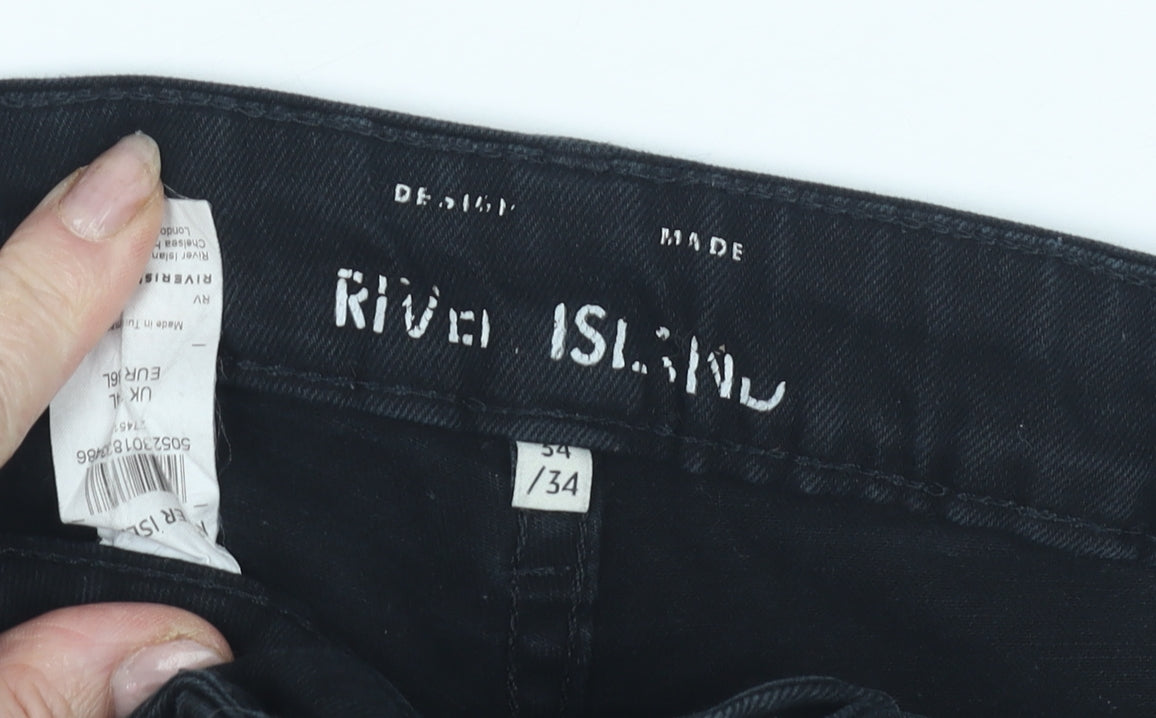 Mens UK Size 34 River Island Slim Fit Skinny Black Jeans