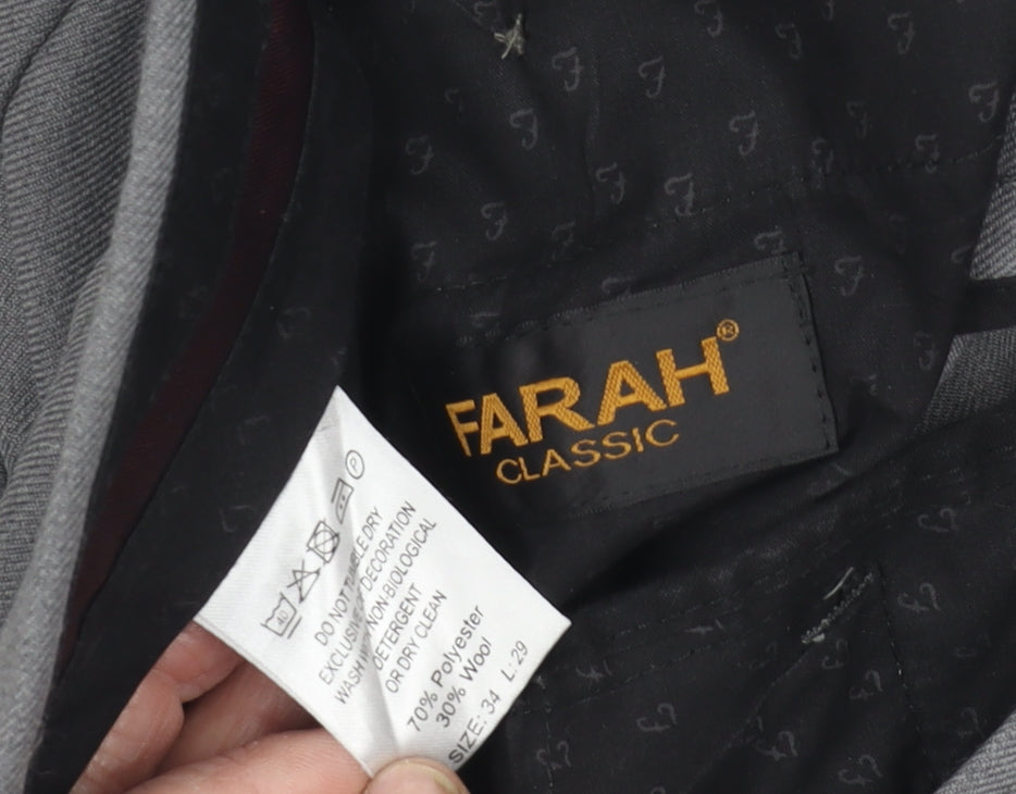 Farah Men's Grey Classic Dress Trousers, Size 34