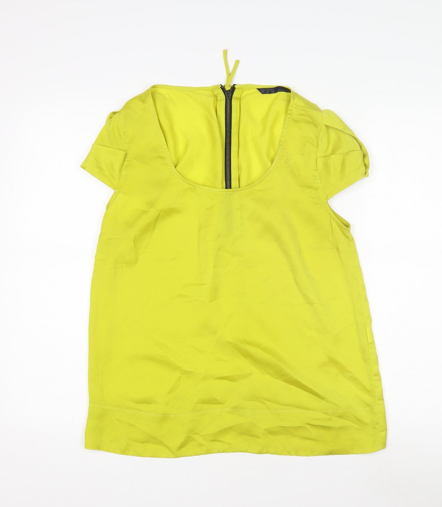 Womens UK Size 2 Zara Basic Yellow Basic Blouse