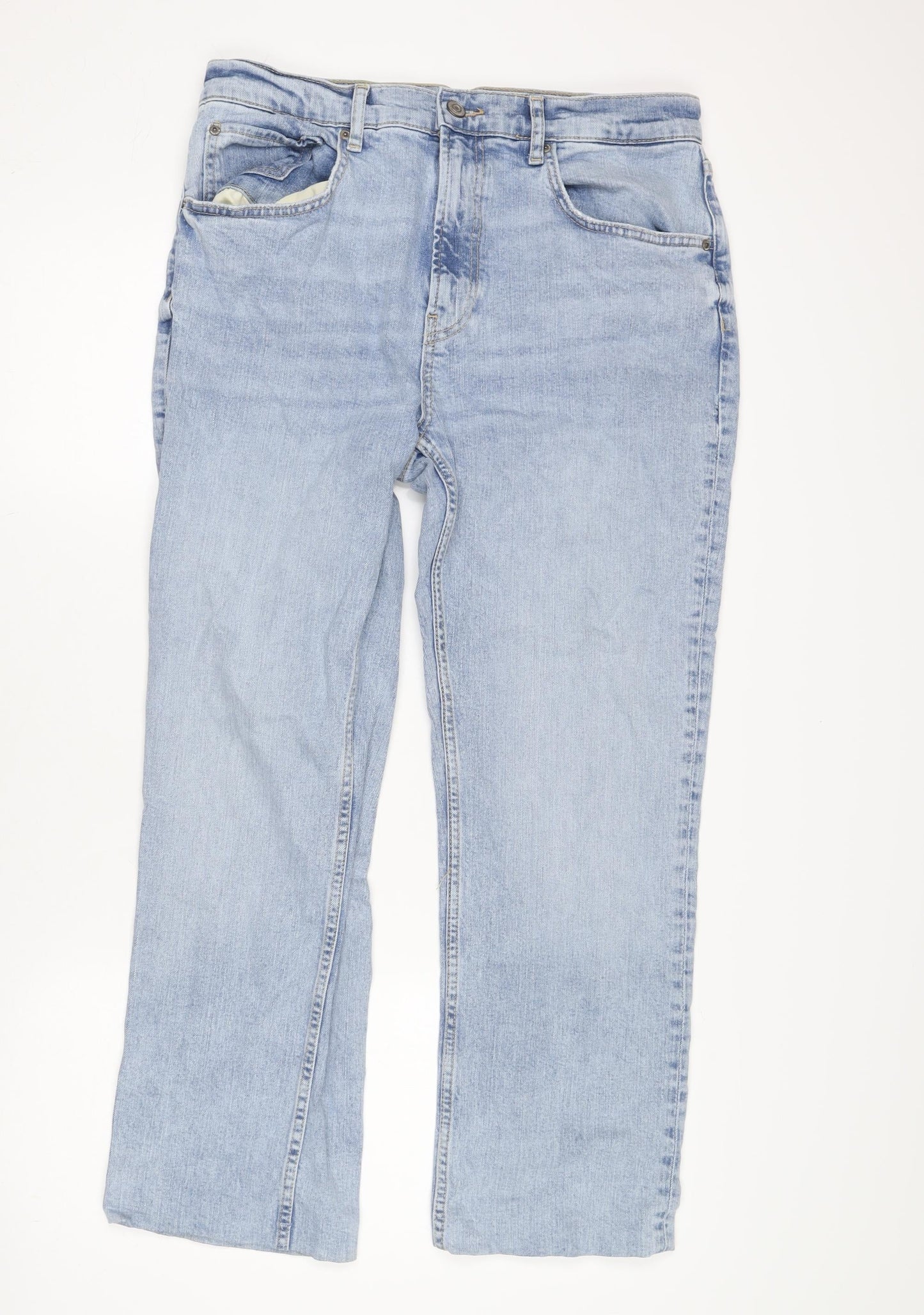Zara Men's Blue Straight Jeans, Size 32, Light Wash