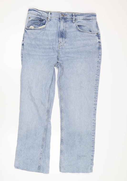 Zara Men's Blue Straight Jeans, Size 32, Light Wash