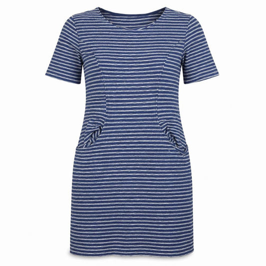 Front view of Mantaray Women's Blue Striped Shift Dress, size 10