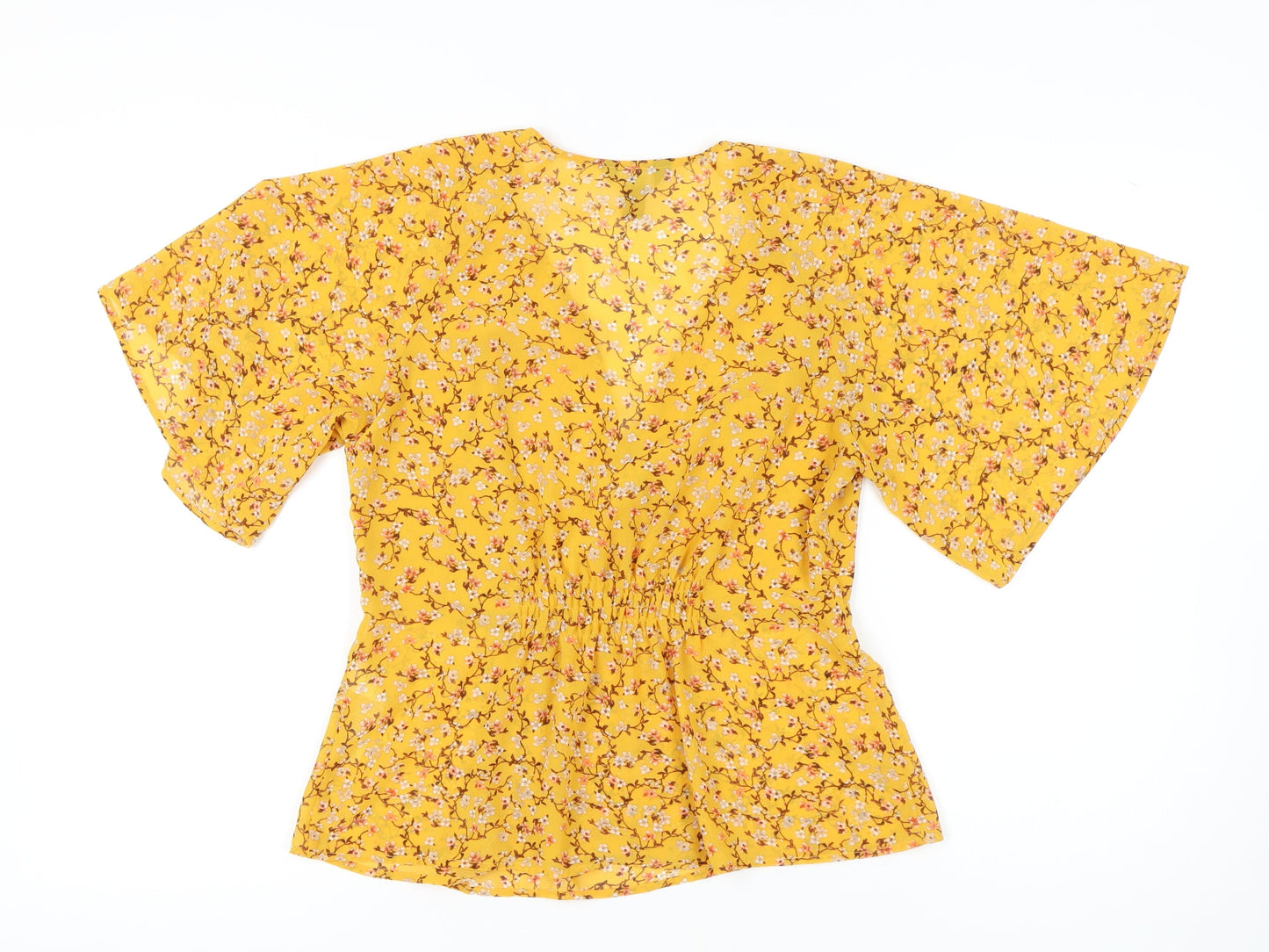 New Look Women's Yellow Floral Wrap Blouse Size 12