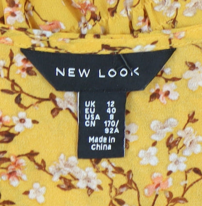 New Look Women's Yellow Floral Wrap Blouse Size 12