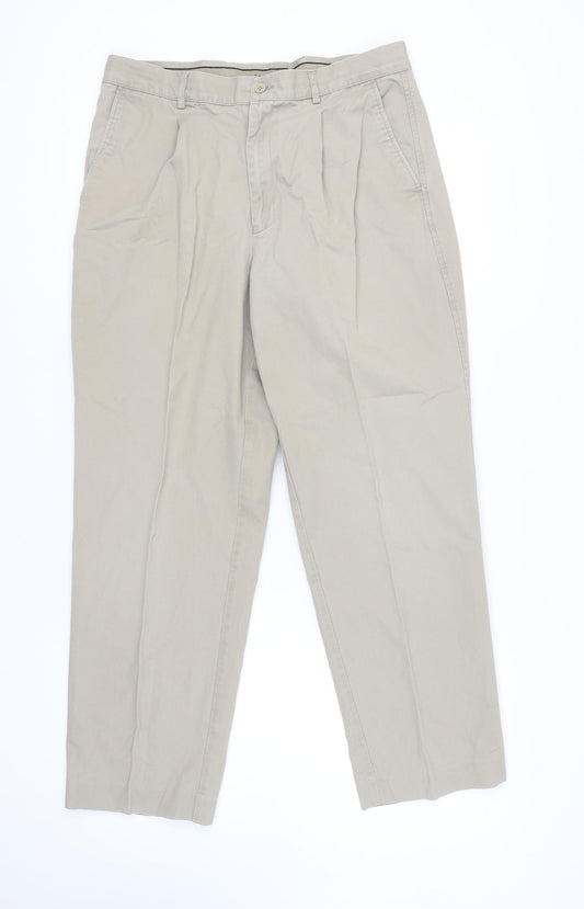 Farah Men's Beige L Pleated Trousers