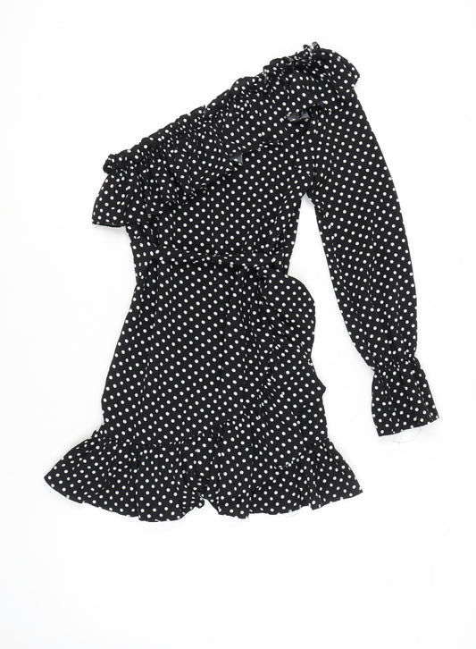 Nasty Gal Women's Black Polka Dot Wrap Dress Size 10