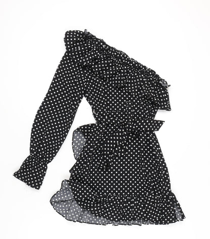 Nasty Gal Women's Black Polka Dot Wrap Dress Size 10