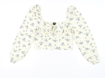 Womens UK Size L Urban Outfitters Ivory Cropped Blouse